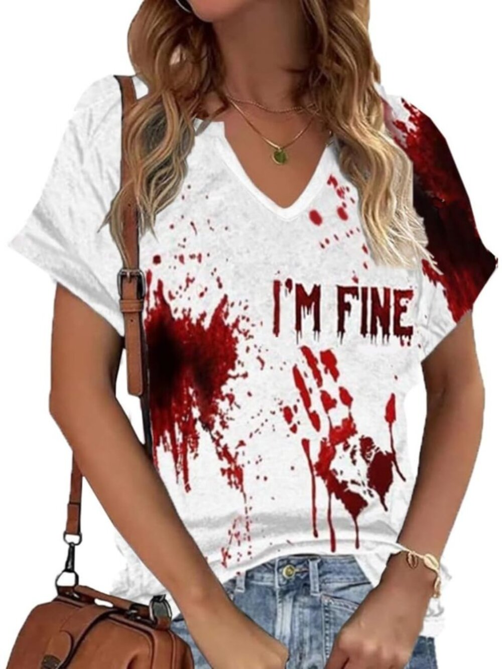 Women's White Round Neck Short Sleeve Halloween Horror Graphic Tee Shirts
